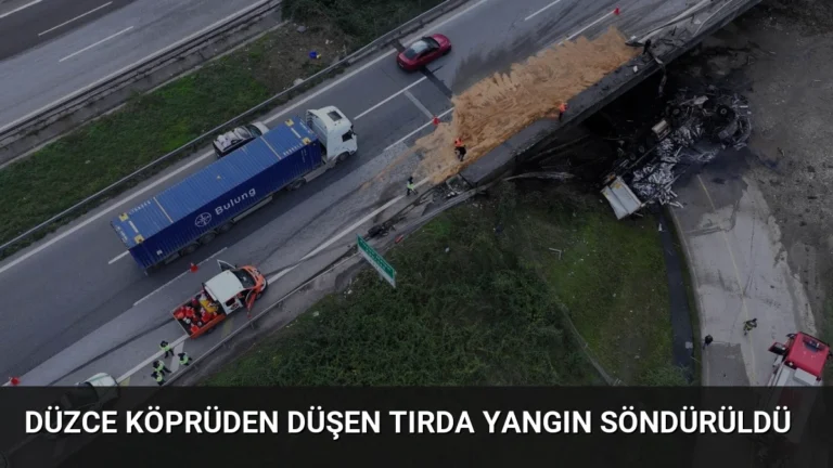 Düzce Köprüden Düşen Tırda Yangın Söndürüldü